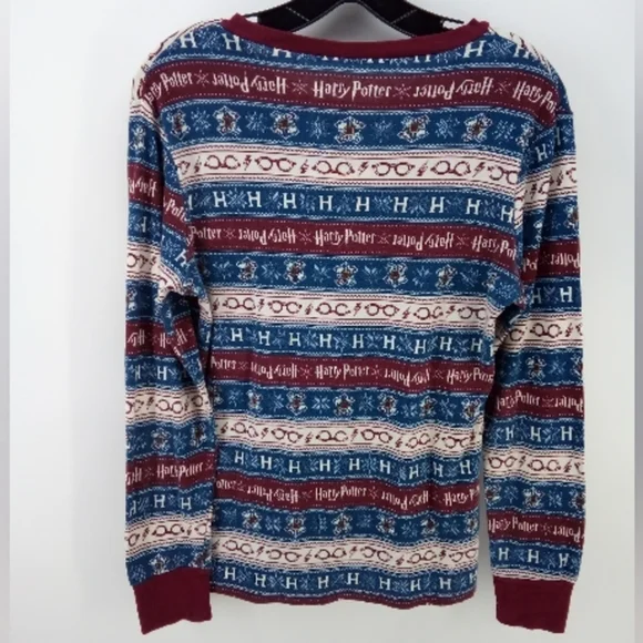 Harry Potter Winter Snowflake Glasses Maroon Blue Pajama Top Sleepwear Large - Picture 4 of 10